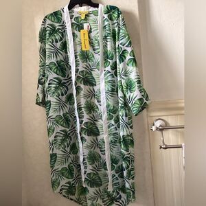 NWT XL open floral sheer kimono, swim cover, robe